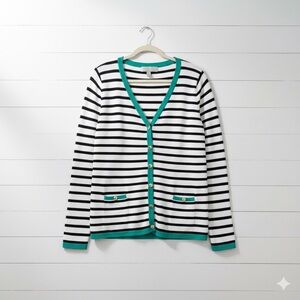 Carolyn Taylor Black and White Striped Cardigan Sweater - Size XL